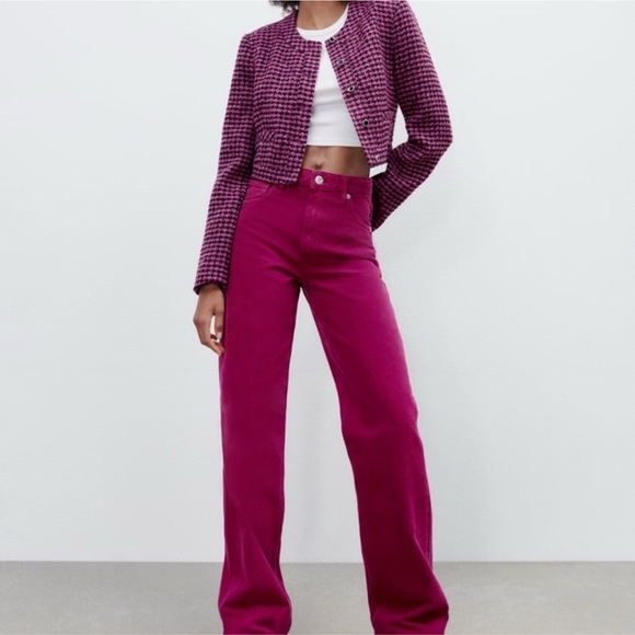 ZARA Dark Pink Textured Cropped Jacket -size XL - Picture 1 of 10